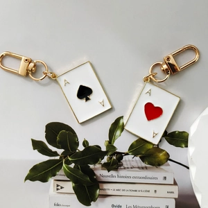 Creative poker card keychain set with Ace of Hearts and Spades for bags and keys