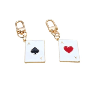 Creative poker card keychain set with gold finish Ace of Hearts and Spades bag charms
