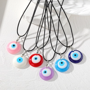 Collier Pendentif Mauvais Œil Ethnique Bohème Résine Rond Géométrique Œil Bleu Bijoux pour Hommes Femmes Usage Quotidien