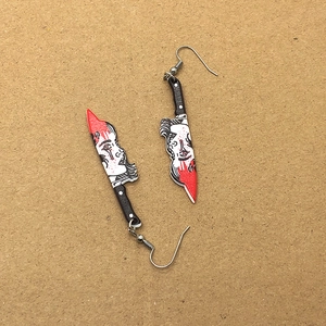 Gothic skull and bloody knife acrylic drop earrings for Halloween costume jewelry style
