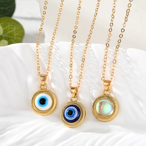 Collier Pendentif Mauvais Œil en Alliage Vintage pour Hommes Femmes Or Géométrique Rond Œil Bleu Turc Chaîne de Clavicule Bijoux de Mode