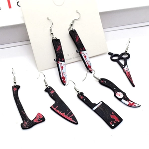 Halloween Horror Bloody Knife Axe Scissors Drop Earrings Acrylic Printed Gothic Funny Weapon Earrings For Party Women Novelty Jewelry