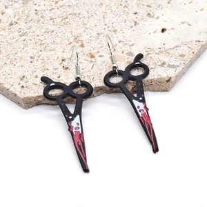 Gothic acrylic bloody scissors drop earrings for Halloween novelty jewelry accessory