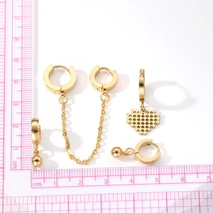 Fashion hip-hop stainless steel heart cutout drop earrings set in gold finish