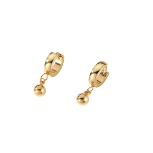 Minimalist gold hoop earrings with solid ball pendants in high-polish stainless steel