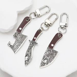 Creative Mini Kitchen Knife Keychain Damascus Pattern Alloy Sword Dagger Cleaver Pendant For Backpack Key Decoration