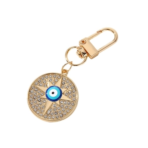 Retro gold evil eye keychain with sparkling crystals and octagon star pendant accessory