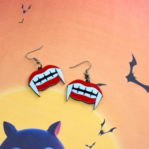 Vampire red lips Halloween acrylic earrings with bat background and moon theme