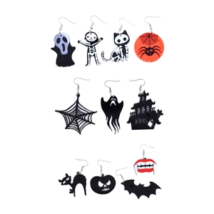 Creative Halloween acrylic earrings set with pumpkin ghost spider and bat designs