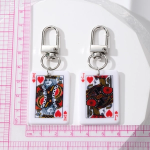 Mini creative acrylic poker cards keychain with King and Jack of Hearts and lobster clasp