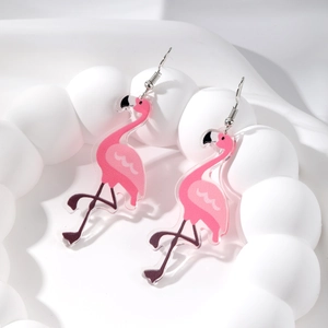 Boucles d'oreilles pendantes flamant rose en acrylique avec crochets en métal