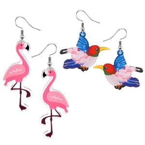 Ensemble de boucles d'oreilles flamant rose et colibri en acrylique avec crochets