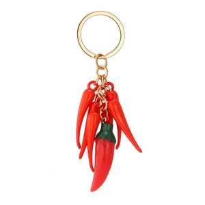Cute simulation red chili pepper keychain with golden ring and rabbit charm accessory