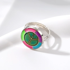 Bague réglable avec signe de paix, émail dégradé coloré et design à double bande