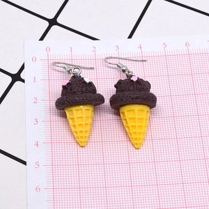 Creative resin ice cream cone earrings featuring a brown scoop and yellow waffle cone