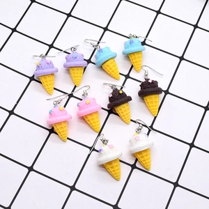Simulation Ice Cream Cone Dangle Earrings Cute Resin Star Decor Sweet Food Style Earrings For Women Girls Daily Jewelry