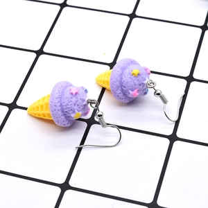 Cute resin mini ice cream cone dangle earrings with purple scoops and star details