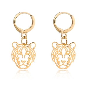 Hohle Tigerkopf-Ohrhänger in Goldoptik mit minimalistischen runden Creolen für Damen