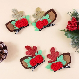 Christmas Reindeer Antler Hair Clips Sequins Plush Ball Floral Duckbill Clips Festive Holiday Hair Accessories For Women Kids