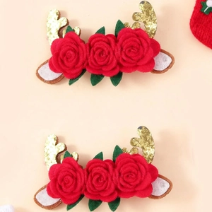 Weihnachts-Haarspangen mit Rentiergeweih, roten Rosen und Goldpailletten für Damen und Mädchen