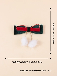 Vue détaillée du nœud de Noël en velours montrant les dimensions 9cm par 7cm et le poids