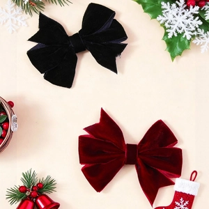 Große Weihnachten Samt Schleife Haarklammer Handgefertigte Beflockung Schleife Entenschnabelklemme Rot Schwarz Festliche Haarschmuck Für Kinder