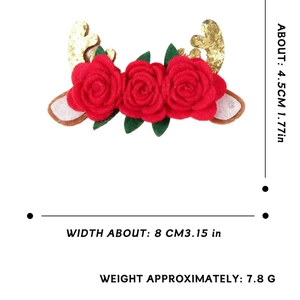 Weihnachts-Haarspange mit Rentiergeweih, roten Rosen und Glitzer-Details, 8 cm breit
