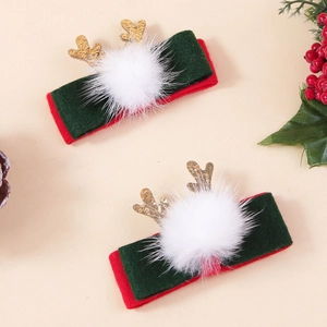 Fermagli per Capelli a Forma di Corna di Renna di Natale per Bambine Simpatici Fermagli in Feltro di Poliestere Rosso Verde con Pompon e Paillette