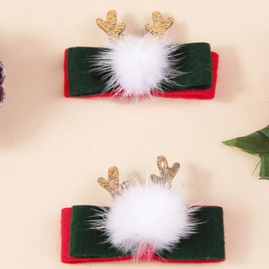 Set di fermagli per capelli natalizi con fiocchi di feltro rossi e corna glitter