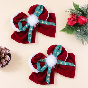 Weihnachten Rot Samt Schleife Haarclip Für Kinder Mädchen Weiß Flauschig Rand Schleife Mit Grün Gold Schneeflocke Band Haarschmuck
