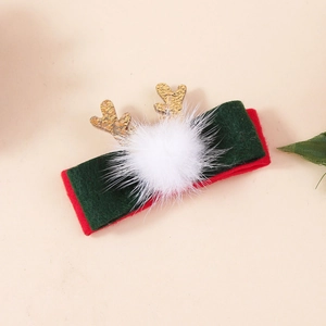 Fermaglio per capelli natalizio con corna di renna in feltro rosso e verde e pompon