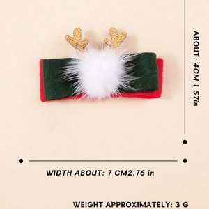 Graziosa clip per capelli natalizia con corna di renna in feltro rosso verde e pompon