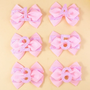 Lot de barrettes nœuds rose pailleté chiffres 1-6 pour anniversaire de fille
