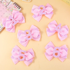 Nœuds pour cheveux en ruban rose avec chiffres pailletés 1 à 6 pour anniversaire