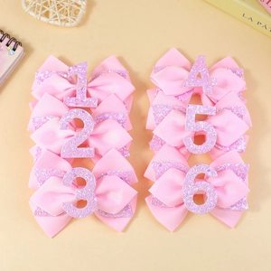 Set de nœuds à cheveux roses pailletés avec chiffres un à six pour anniversaire fille