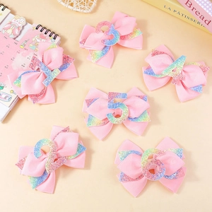 Set mollette capelli con fiocchi rosa glitterati e numeri da 1 a 6 per compleanno