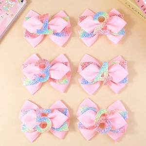 Set di fermagli per capelli con fiocchi rosa glitter numeri 1-6 per compleanno bimba
