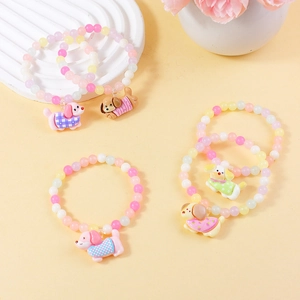 Kinder Cartoon Perlen Armband Süße Macaron Farbe Harz Hund Anhänger Elastisches Handarmband Für Mädchen Dopamin Stil Schmuck