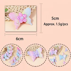 Colorful fabric butterfly patches with pearls for DIY accessories, size 6x5cm