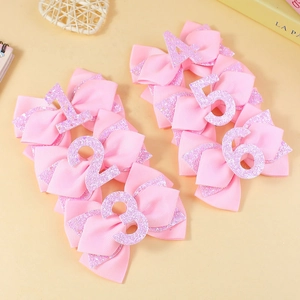 Douces Pinces à Cheveux Nœud Rose avec Numéro à Paillettes pour Fête d'Anniversaire Fille Pince Bec de Canard en Ruban Gros-Grain Fait Main
