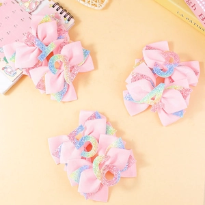 Set di 6 fiocchi rosa con numeri glitterati 1-6 in nastro grosgrain per bimbe