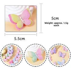 5.5cm colorful gradient fabric butterfly bows with white pearls for DIY garment accessories