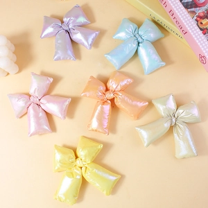 Lustrous metallic fabric puffy bow accessories in six assorted pastel colors for DIY decor