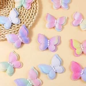 Colorful gradient bow butterfly accessories with pearls for DIY clothing and bag decor