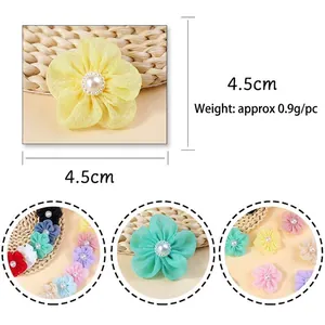 4.5cm chiffon fabric flower accessories with pearls for DIY hairpins and clothing decor