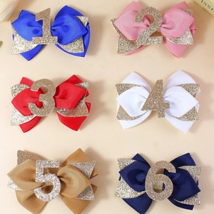 Barrettes à cheveux faites main avec chiffres à paillettes 1-6 pour filles en six couleurs