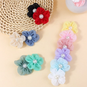 Handmade organza flower with pearl center for DIY hair accessories and clothing decor