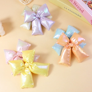 Large 3D Padded Bow DIY Accessory Iridescent Metallic Glossy Fabric Bowknot For Hair Accessory Shoe Bag Decor Women Gift