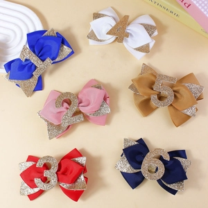Lot de 6 nœuds papillon colorés pailletés numérotés 1-6 pour cheveux de petites filles