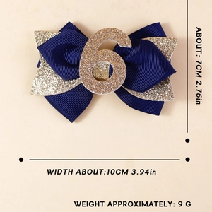 Barrette à cheveux avec nœud bleu pailleté numéro 6 pour fête d'anniversaire fille